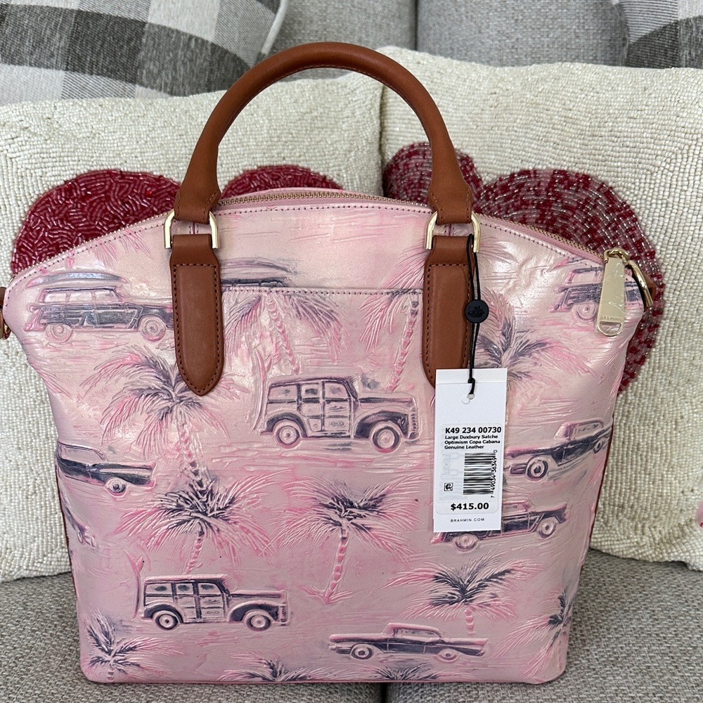 Copa Cabana Brahmin Pink and Brown Tropical Duxbury Satchel
